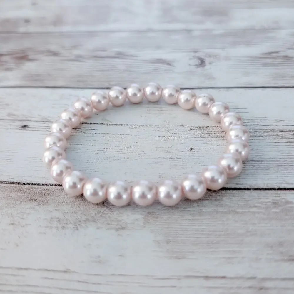 Vintage Stretch Bracelet Pink Faux Pearl